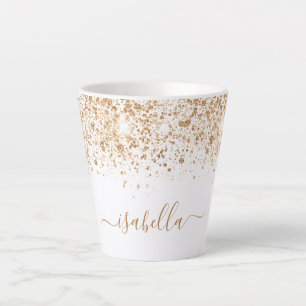 White gold glitter sparkles name script latte mug