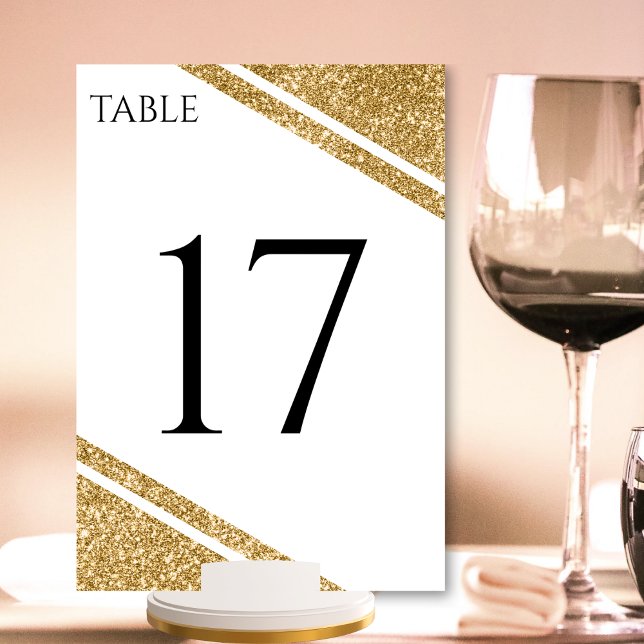 White & Gold Glitter Stripe Wedding Reception Table Number (White & Gold Glitter Stripe Wedding Reception Table Number)