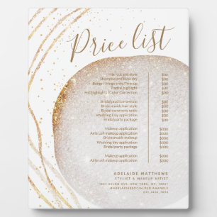 White Gold Glitter Stylist Salon Price List Menu Plaque