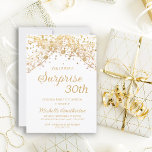 White Gold Glitter Surprise 30th Birthday Invitation<br><div class="desc">30th Surprise birthday party invitation for women with glittering gold string lights and sparkling bokeh on a white background. Because text is customizable, this invitation is designed for a lady who is celebrating any birthday. (18th, 21, st, 30th, 40th, 50th, 60th, 70th, 80th, 90th, 100th... .or any age). Text, fonts...</div>
