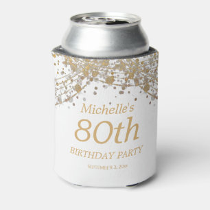 White Gold Glitter Surprise 80th Birthday  Can Cooler