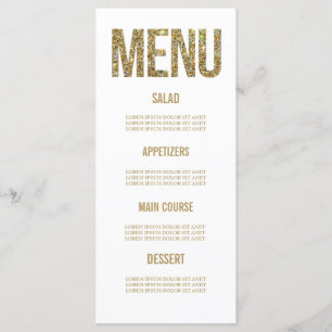 White & Gold Glitter Typography Wedding Menu Cards
