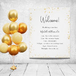 White gold glitter wedding program details poster<br><div class="desc">A modern,  elegant wedding program,  timeline.  A white background decorated with faux gold glitter dust. Personalize and add your names and wedding details. Black coloured letters.  If you have more text it's possible to reduce the line space.</div>