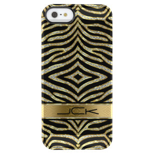 White & Gold Glitter With Black Zebra Stripes Clear iPhone SE/5/5s Case