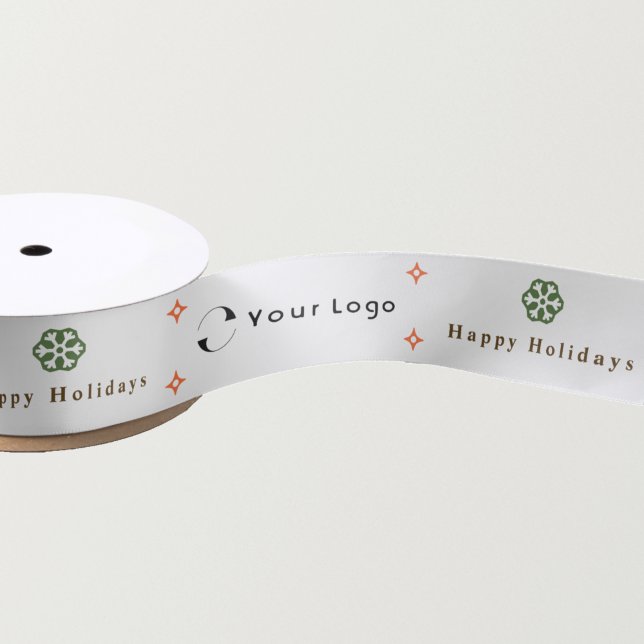 White Gold Green Red Business Logo Christmas Satin Ribbon (Creator Uploaded)