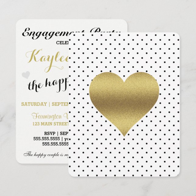 White & Gold Heart Polka Dot Bridal Shower Party Invitation (Front/Back)