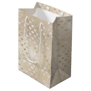 White Gold Hearts Medium Gift Bag