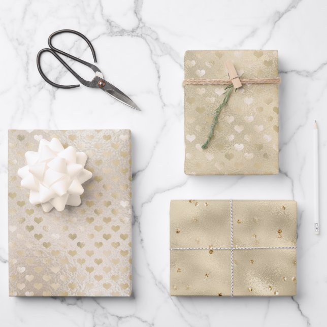 White Gold Hearts    Wrapping Paper Sheet (Front)