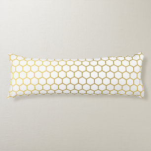 White & Gold Hexagon Geometric Pattern Body Pillow
