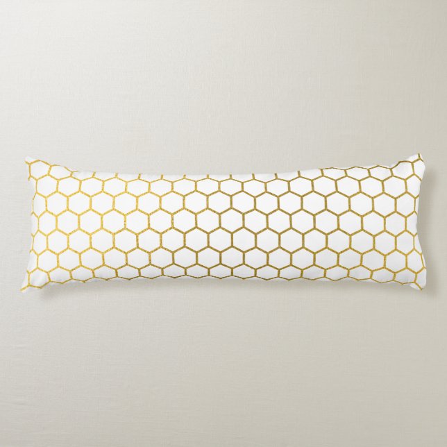 White & Gold Hexagon Geometric Pattern Body Pillow (Front)