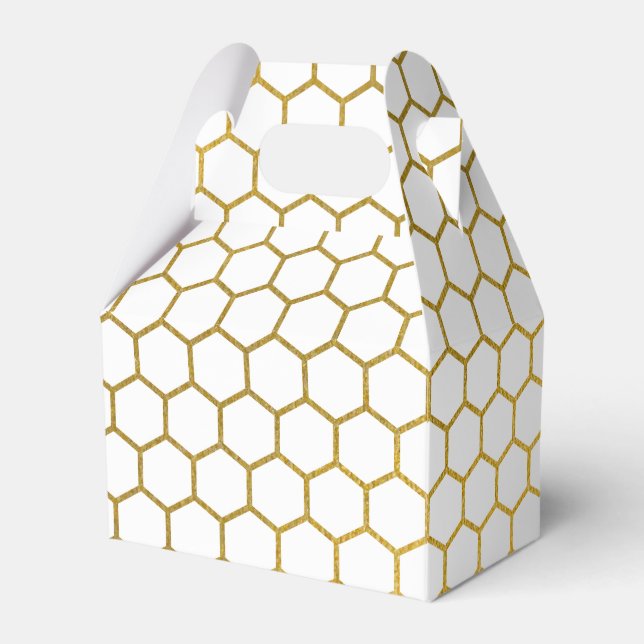 White & Gold Hexagon Geometric Pattern Favor Box (Front Side)