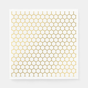 White & Gold Hexagon Geometric Pattern Napkin