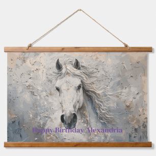 White Gold Horse Lover Birthday Personalised Hanging Tapestry