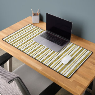 White gold lace stripes pattern desk mat