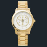 White Gold Law Justice Logo Monogram Watch<br><div class="desc">Cool gold tones elegant justice logo with laurel wreath,  justice scale,  and a customizable name.
An elegant design for law officers.</div>
