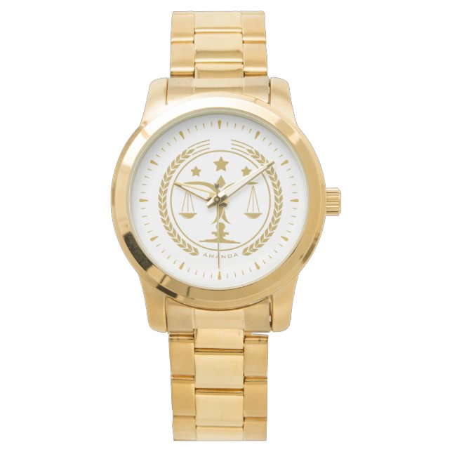 White Gold Law Justice Logo Monogram Watch (Front)