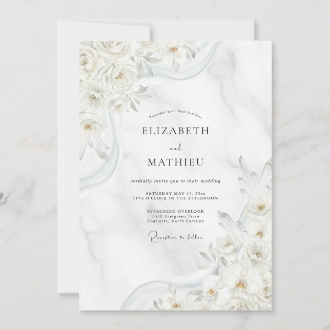 White Gold Leaf Wedding Invitation (Front)