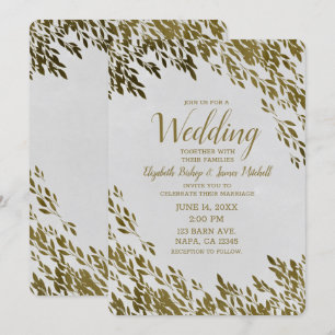 White & Gold Leaves Chic Rustic Modern Wedding Invitation