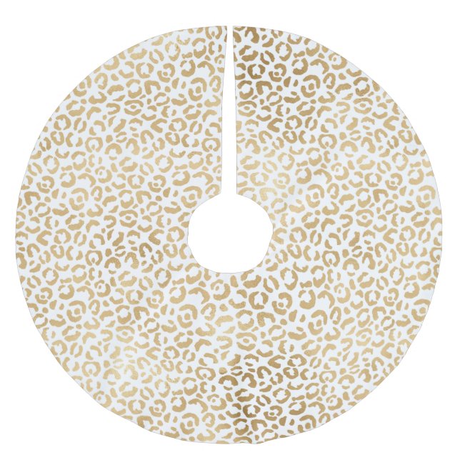 White Gold Leopard Print Brushed Polyester Tree Skirt (Front)