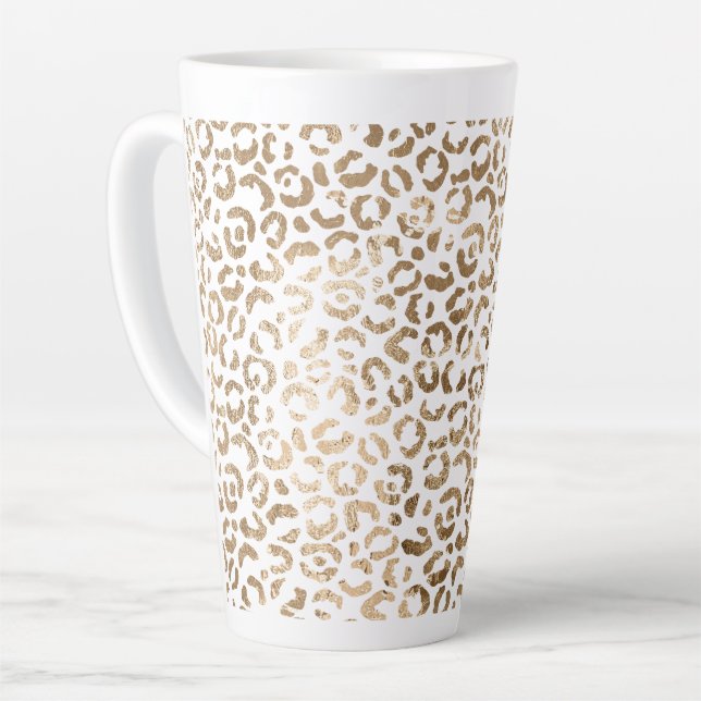 White Gold Leopard Print Latte Mug (Left Angle)