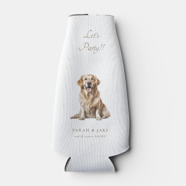 White & Gold Let's Party!! Custom Pet Wedding  Bottle Cooler (Front)