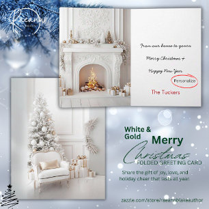 White & Gold Living Room Christmas Greeting Card