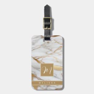 White Gold Marble Background Luggage Tag