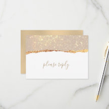 White Gold Marble Glam Wedding RSVP Card