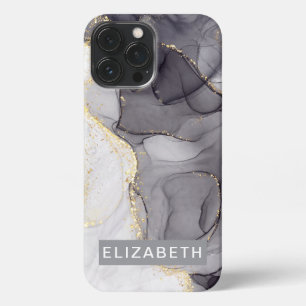 white gold marble glitter personalized name  iPhone 13 pro max case