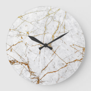 White & gold marble large clock
