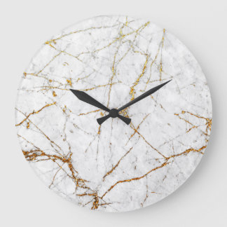 White & gold marble large clock