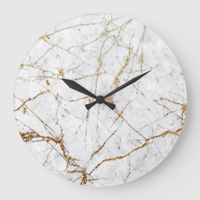 White & gold marble large clock (Front)