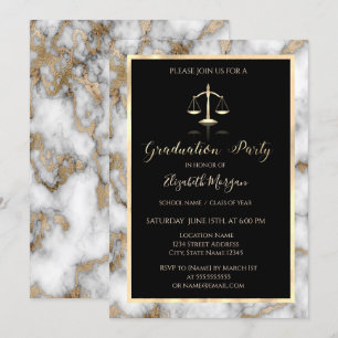 White Gold Marble Law School Graduation Party  Invitation