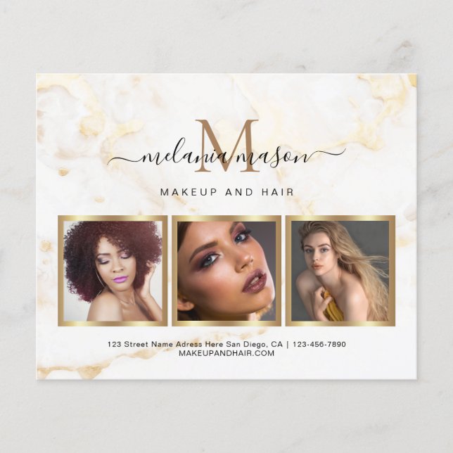 White Gold Marble Makeup Artist Elegant Flye Flyer (Front)