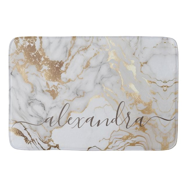 White Gold Marble Modern Elegant Bath Mat (Front)