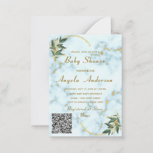 White Gold Marble QR Code Baby Shower Invitation