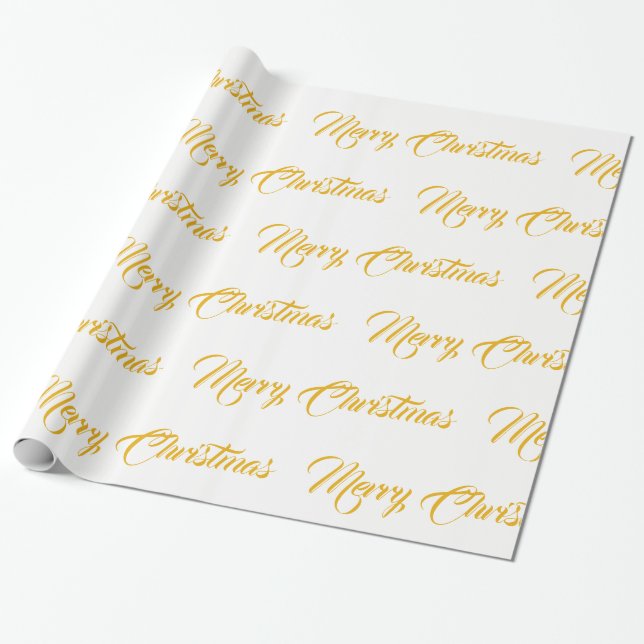 White & Gold Merry Christmas - Wrapping Paper (Unrolled)