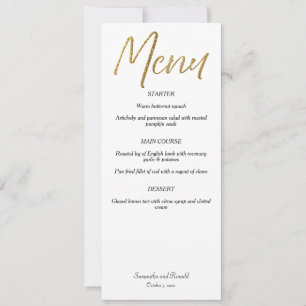 White & Gold Minimalist Calligraphy Wedding Menu Invitation