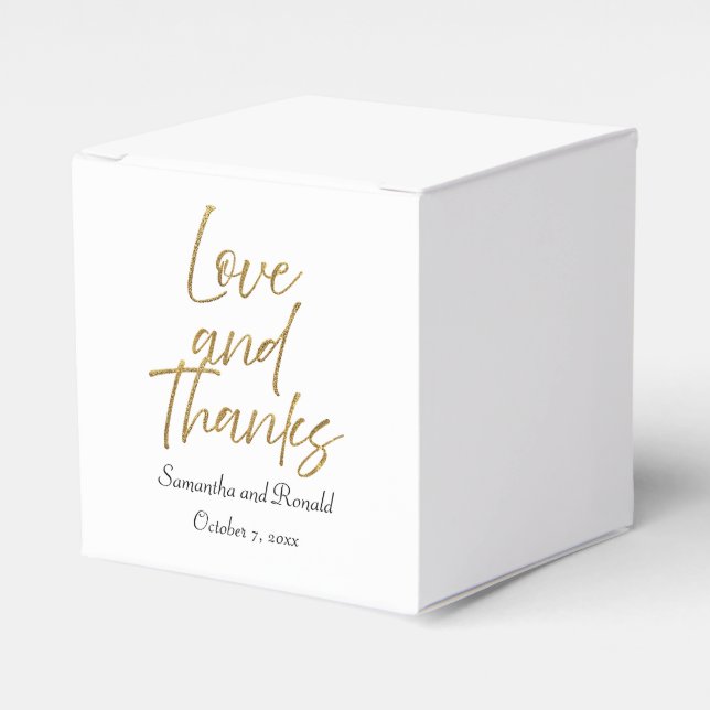 White & Gold Minimalist Love & Thanks Wedding Favor Box (Front Side)