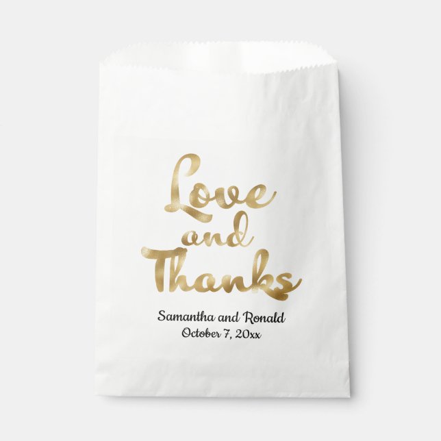 White & Gold Minimalist Love & Thanks Wedding  Favour Bag (Front)