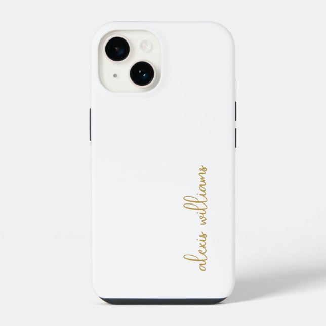 White Gold Minimalist Script Signature Monogram iPhone Case (Back)