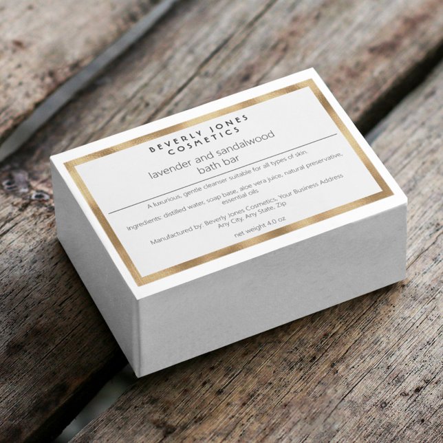 White & gold minimalist waterproof soap box label (Creator Uploaded)