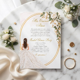 White & Gold Mis Quince Años Invitation