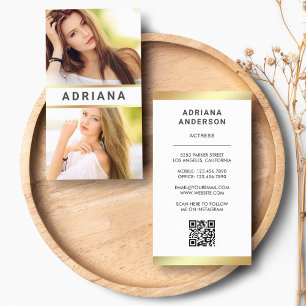 White Gold Model Actress QR Code 2 Photo Collage Business Card