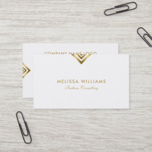 White & Gold Modern Geometric Accents Business Car Business Card