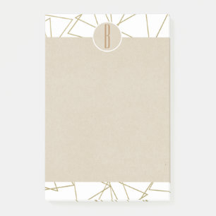 White Gold Modern Geometric Kraft Rustic Monogram Post-it Notes