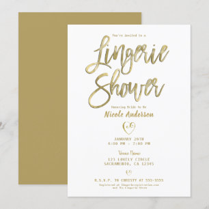 White & Gold Modern Minimal Chic Lingerie Shower Invitation