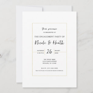 White & Gold Modern Minimal Elegant Engagement Invitation
