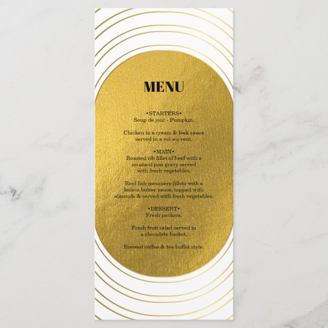 White & Gold Modern Minimalist Arch Wedding Menu (Front)