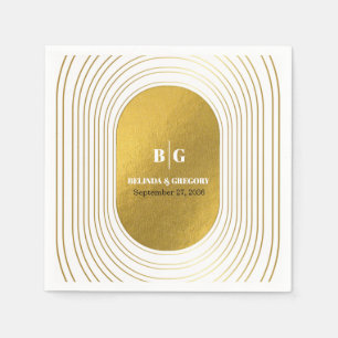 White & Gold Modern Minimalist Arch Wedding Napkin